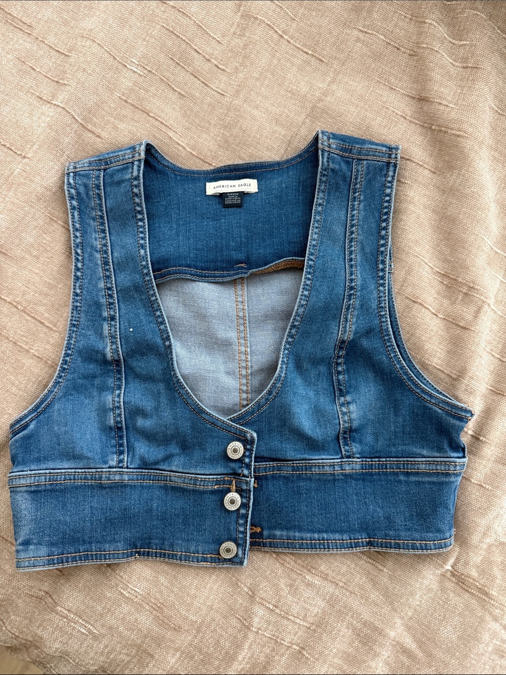 American Eagle Outfitters Blue Denim Cropped Vest Top